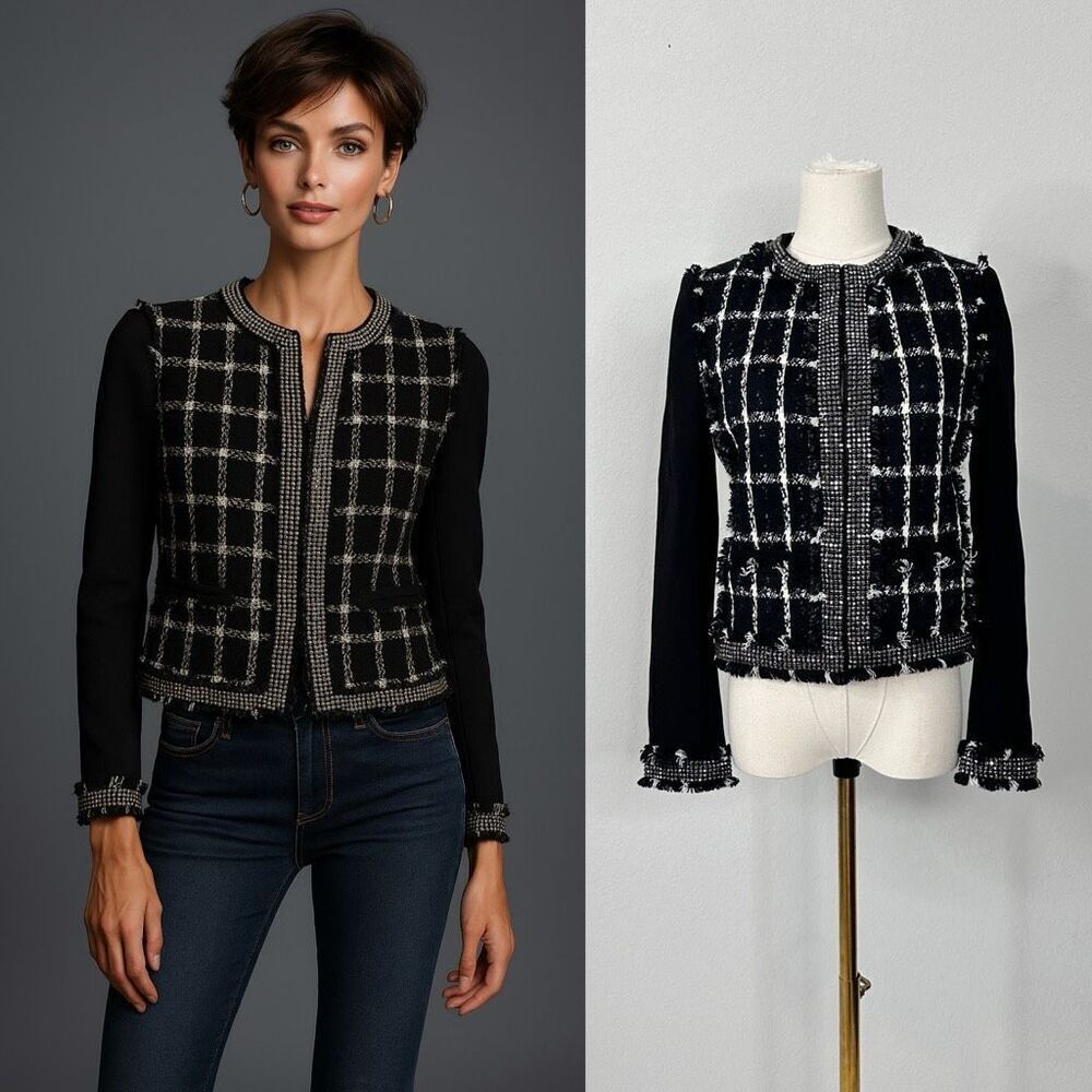 Tory Burch Marisol Holiday Stitch Bouclé Tweed Jacket Size 0 Old Money Preppy